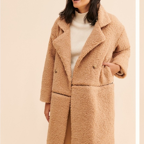 Women's Anthropology Camel Teddy Coat - Picture 1 of 4